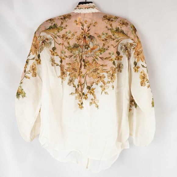 Zimmermann Chintz Tie-Neck Blouse And Mini Shorts In Pink Daisy Floral Size 0P/1 - Picture 4 of 14